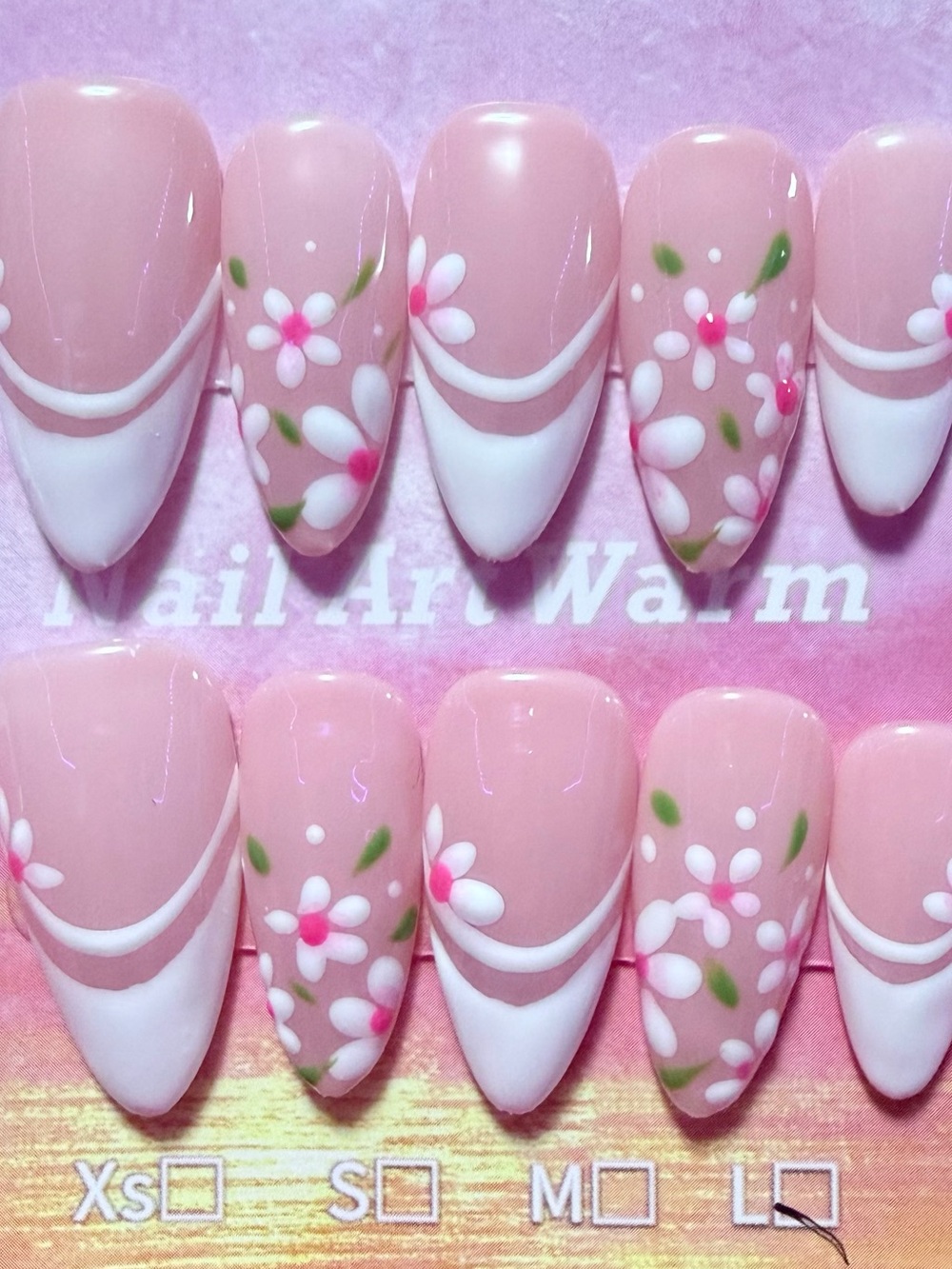 Pink Floral French Tip Press-On Nails